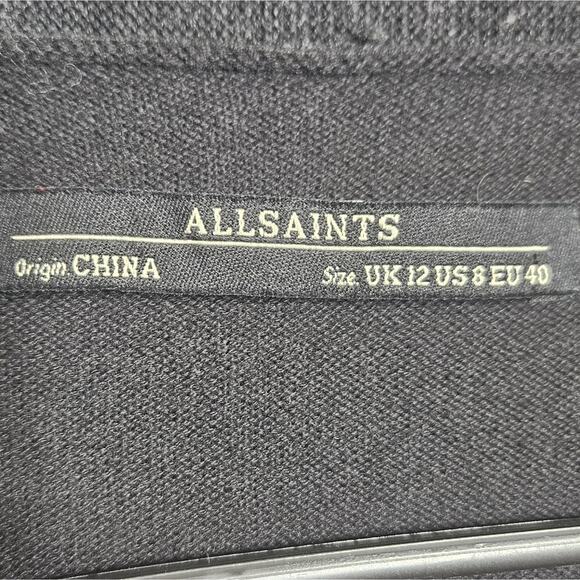 All Saints Drina Draped Assymetrical Mini Black Merino Wool Dress, sz US 8/UK 12 - Picture 7 of 8